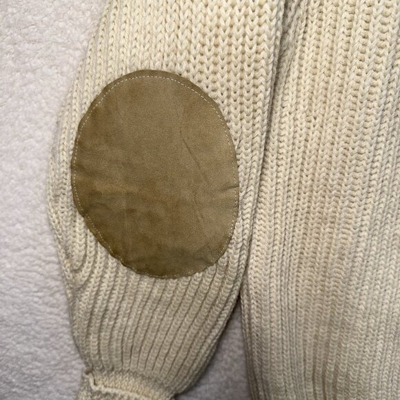 Orvis British Wool Sweater Fisherman Chunky Crew Neck Elbow Patch Cream Ivory XL - Picture 7 of 10